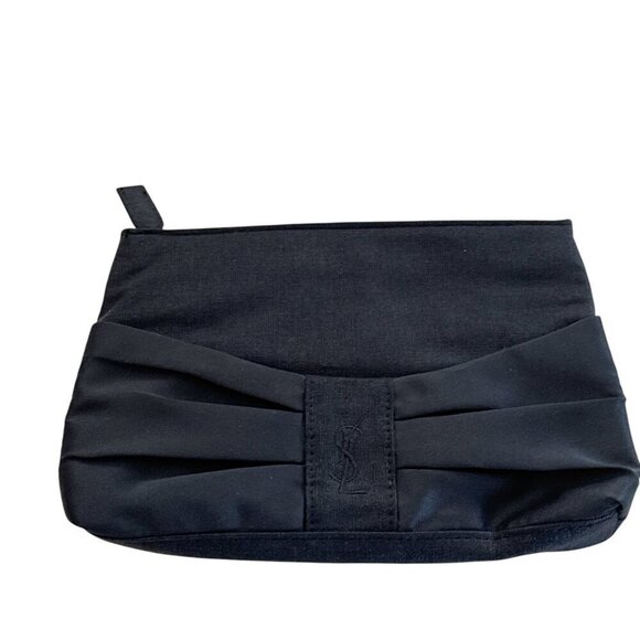 Yves Saint Laurent Canvas Pleated Satin Logo Clutch Bag w/Mirror Black - Picture 7 of 7